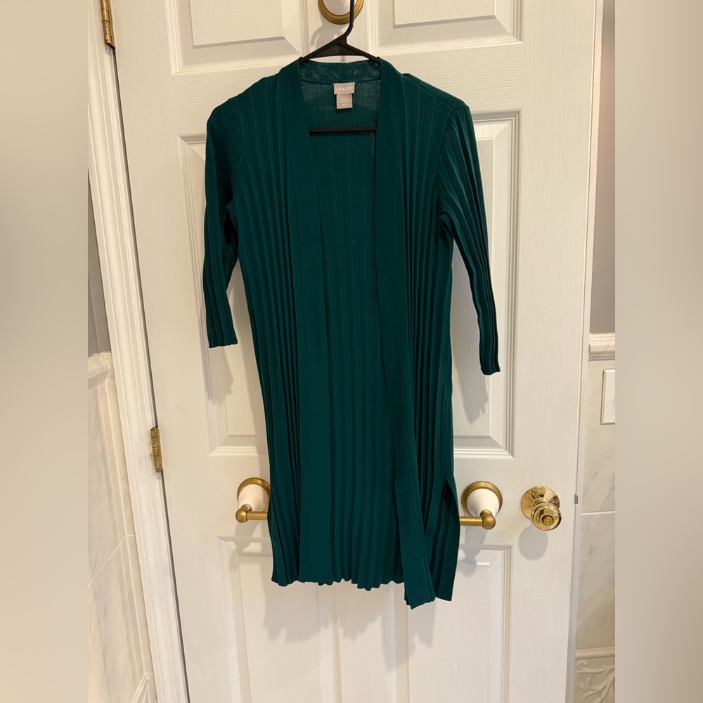Chico's Deep Green Open Front Cardigan - Duster Collection